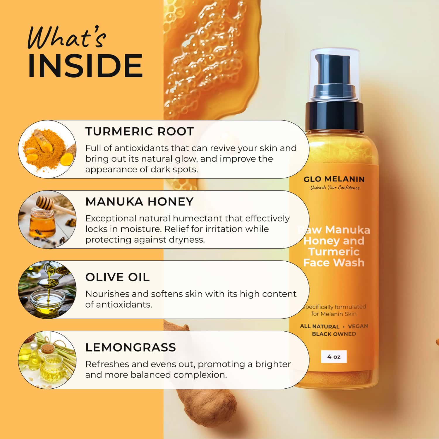 Raw Manuka Honey and Turmeric Face Wash - Glo Melanin