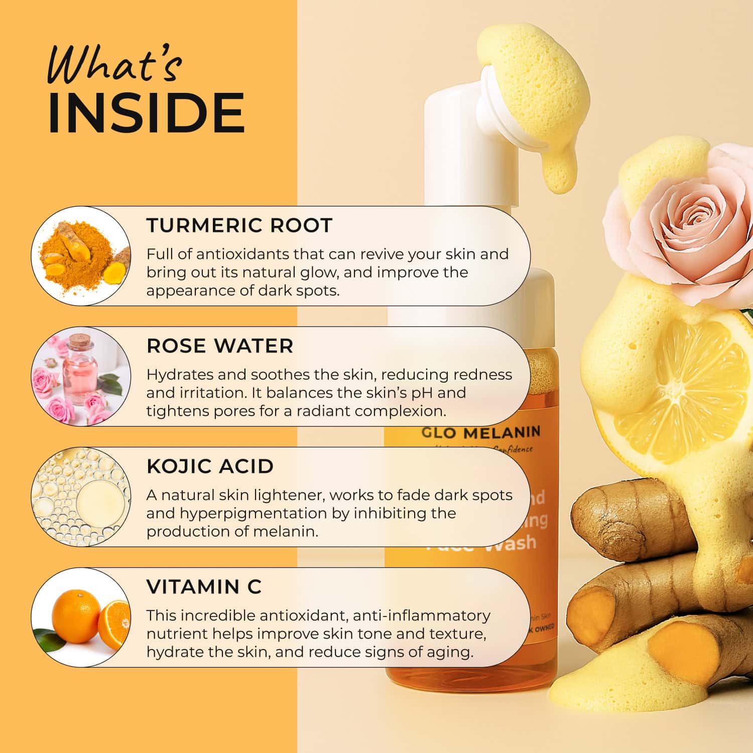 Turmeric and Kojic Foaming Face Wash - Glo Melanin